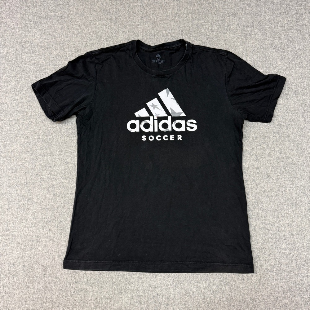 Adidas Soccer Graphic T-Shirt Size Medium Black Short Sleeve Crew Neck Logo Tee
